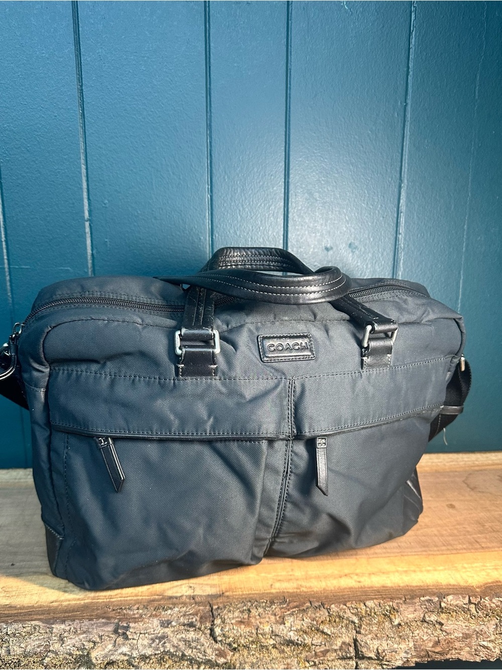Coach Varick F70681 Black Nylon Leather Laptop Briefcase Messenger Bag Strap